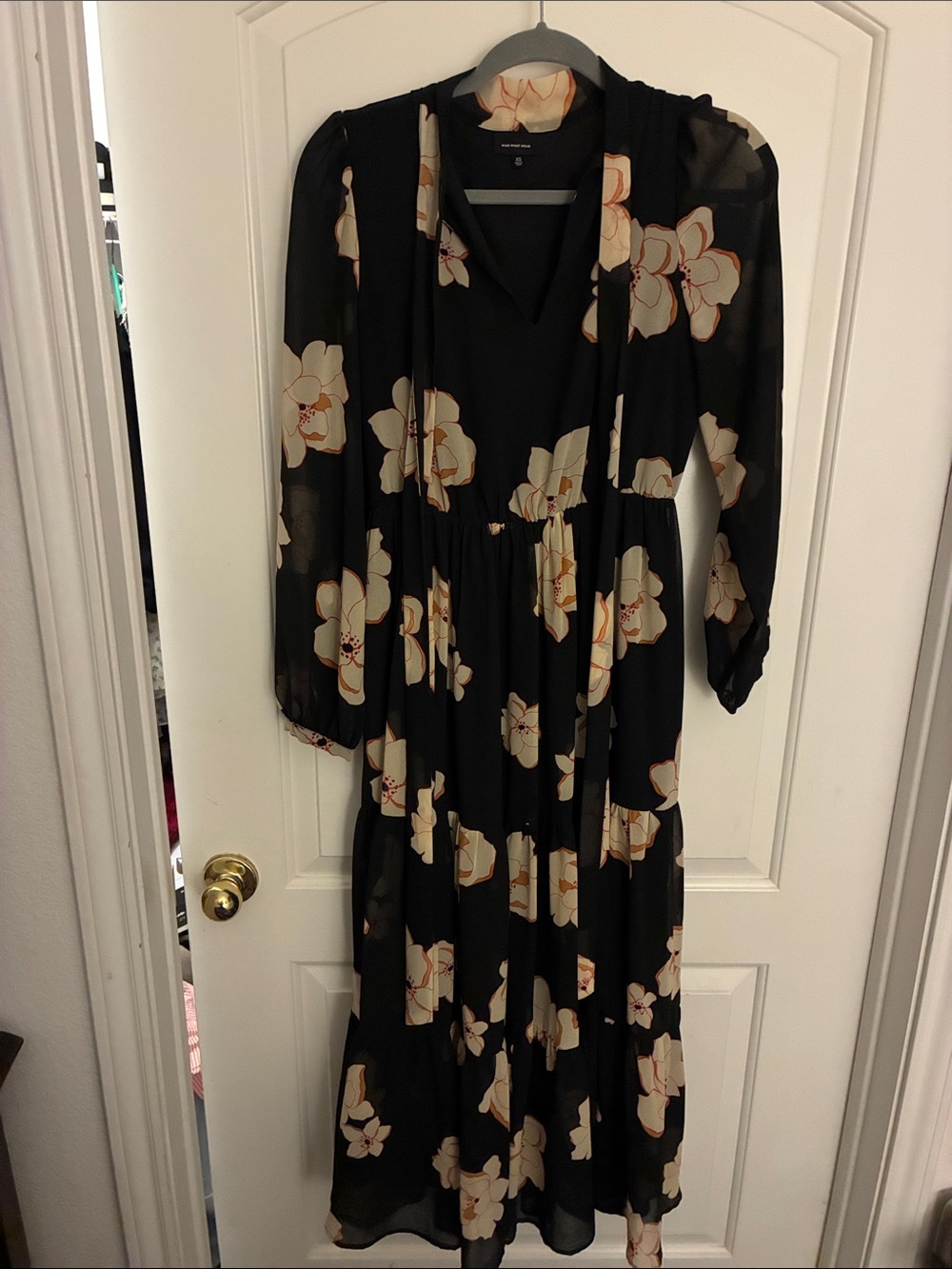 Who What Wear Black Maxi Dress with Cream Floral Print